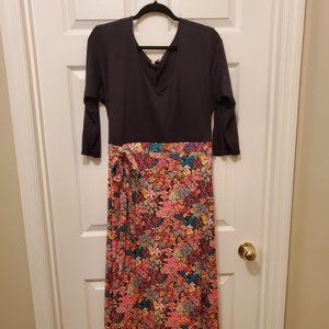 Black & Pink Floral Tie-Accent Empire-Waist Maxi